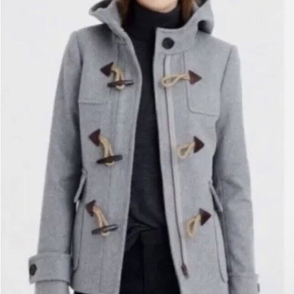 J. Crew Gray Hooded Melton Italian Wool Toggle & Zip Duffle Coat Size 2 - Picture 5 of 10